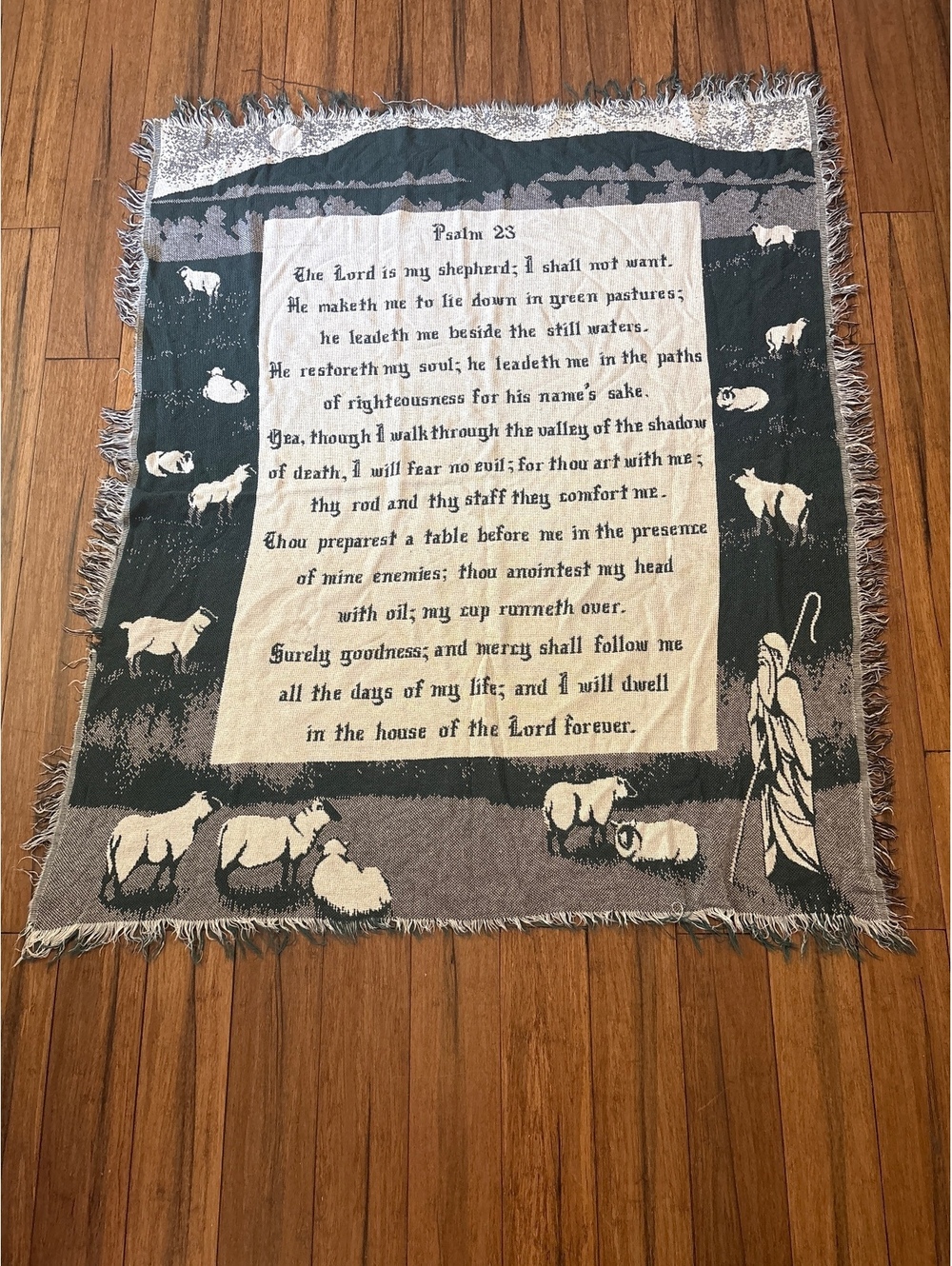Vtg Goodwin Weavers Psalm 23 Woven Wall Hanging Tapestry Shepherd Sheep Design